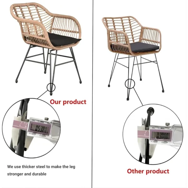 3-Piece PE Rattan Patio Bistro Set – Cushioned Chairs & Glass Top Table for Balcony or Garden - Image 3