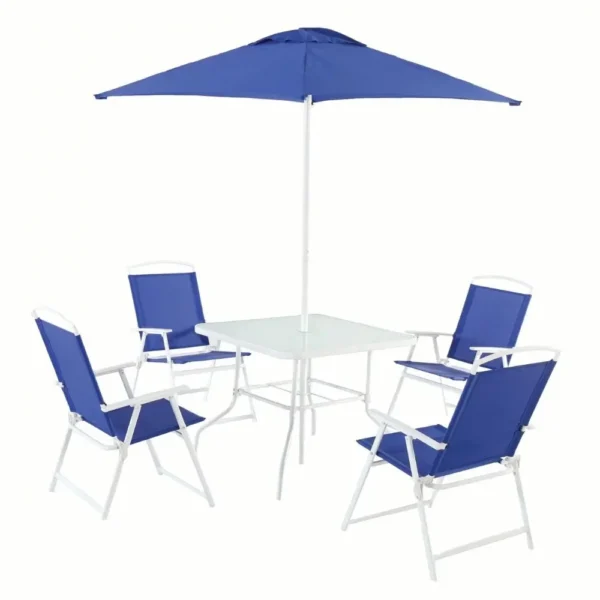 Albany Lane 6-Piece Outdoor Patio Dining Set with Foldable Chairs & Market Umbrella – Mainstays - Image 9