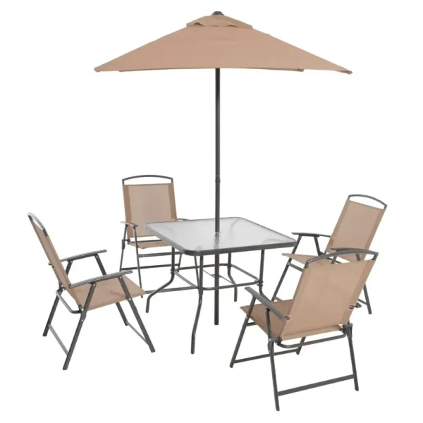 Albany Lane 6-Piece Outdoor Patio Dining Set with Foldable Chairs & Market Umbrella – Mainstays - Image 12
