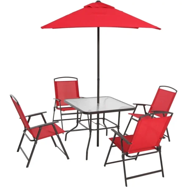 Albany Lane 6-Piece Outdoor Patio Dining Set with Foldable Chairs & Market Umbrella – Mainstays - Image 16