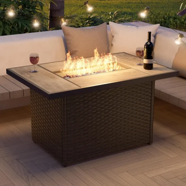 Grand Patio 43" Rectangular Gas Fire Pit Table – Dual-Function Outdoor Coffee Table with 50,000 BTU Burner