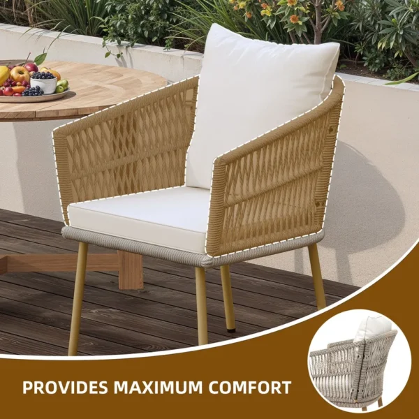 Outdoor Rattan Dining Armchair with Cushion – Beige Single Sofa Chair for Patio, Backyard, or Poolside - Image 7