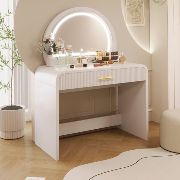 White Makeup Vanity Table with Touch Screen Lighted Mirror & Drawer – Elegant & Functional - Image 2