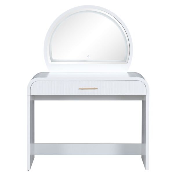 White Makeup Vanity Table with Touch Screen Lighted Mirror & Drawer – Elegant & Functional - Image 12