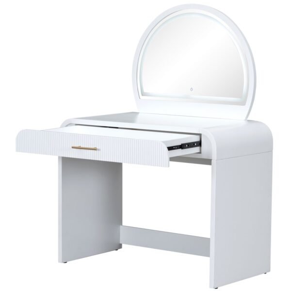White Makeup Vanity Table with Touch Screen Lighted Mirror & Drawer – Elegant & Functional - Image 13