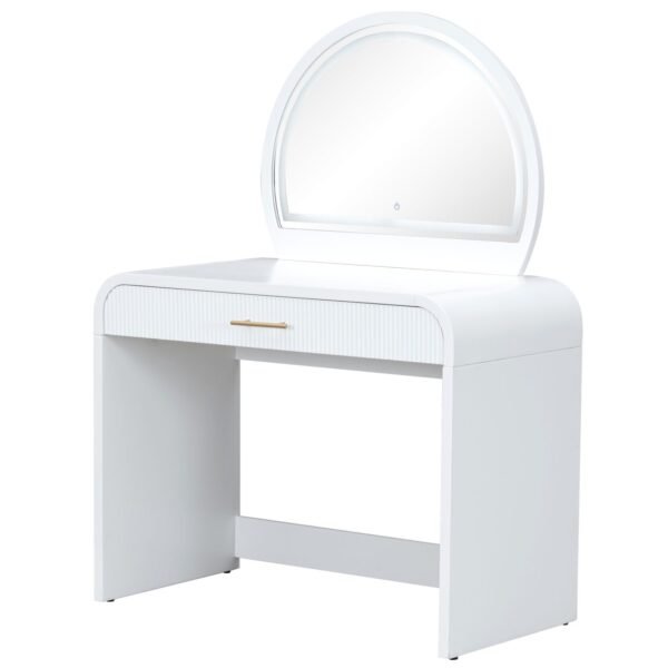 White Makeup Vanity Table with Touch Screen Lighted Mirror & Drawer – Elegant & Functional - Image 14