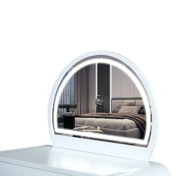 White Makeup Vanity Table with Touch Screen Lighted Mirror & Drawer – Elegant & Functional - Image 16