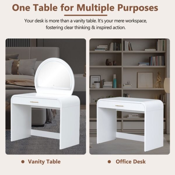 White Makeup Vanity Table with Touch Screen Lighted Mirror & Drawer – Elegant & Functional - Image 4