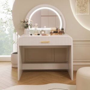 White Makeup Vanity Table with Touch Screen Lighted Mirror & Drawer – Elegant & Functional
