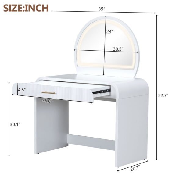 White Makeup Vanity Table with Touch Screen Lighted Mirror & Drawer – Elegant & Functional - Image 7