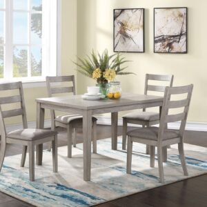 Natural Finish 5pc Dining Set – Cushioned Ladder-Back Chairs & Wooden Table