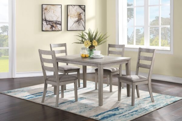Natural Finish 5pc Dining Set – Cushioned Ladder-Back Chairs & Wooden Table - Image 7