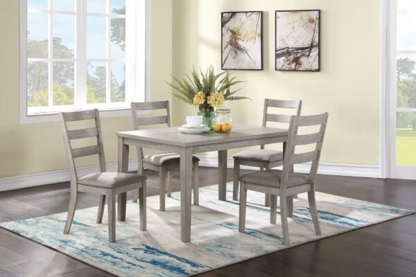 Natural Finish 5pc Dining Set – Cushioned Ladder-Back Chairs & Wooden Table