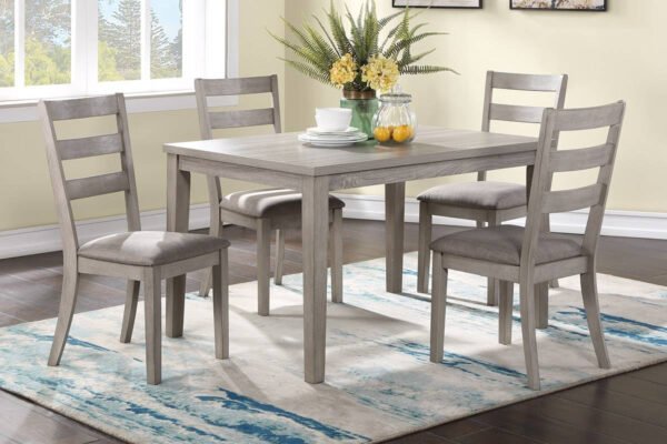 Natural Finish 5pc Dining Set – Cushioned Ladder-Back Chairs & Wooden Table - Image 8