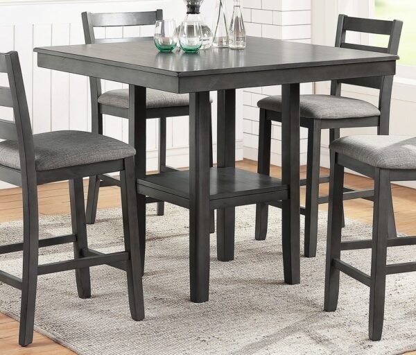 5-Piece Gray Counter Height Dining Set with Shelf Storage & Ladder Back Chairs – Solid Wood - Image 2