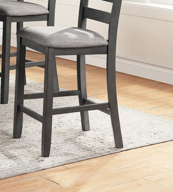 5-Piece Gray Counter Height Dining Set with Shelf Storage & Ladder Back Chairs – Solid Wood - Image 4