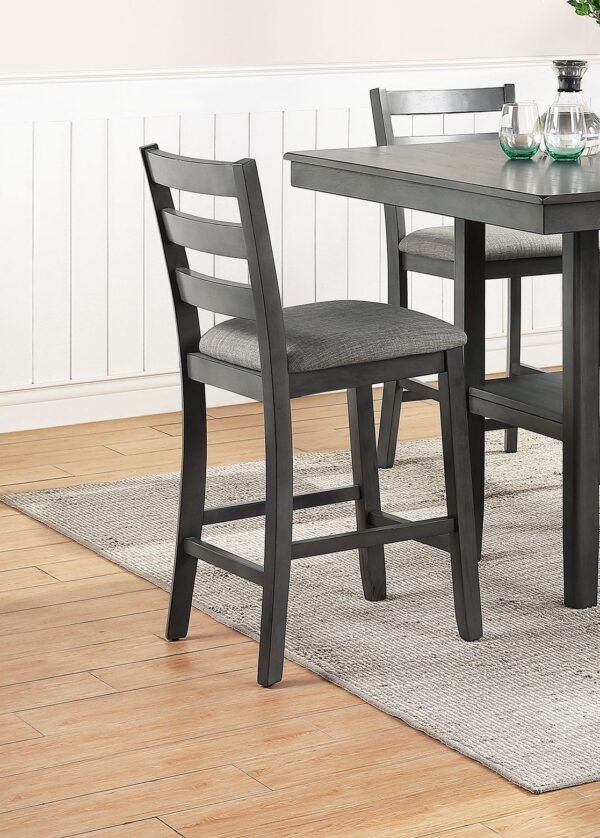 5-Piece Gray Counter Height Dining Set with Shelf Storage & Ladder Back Chairs – Solid Wood - Image 5