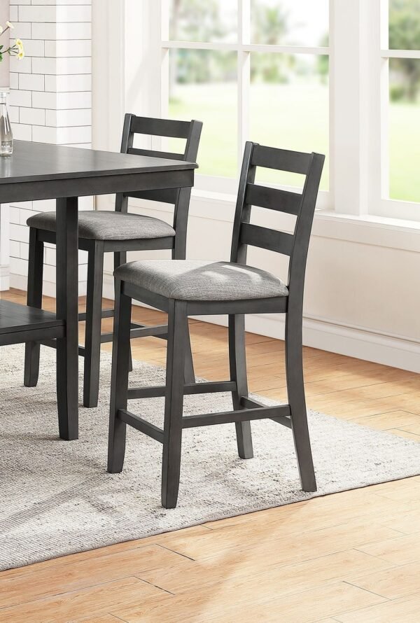 5-Piece Gray Counter Height Dining Set with Shelf Storage & Ladder Back Chairs – Solid Wood - Image 6