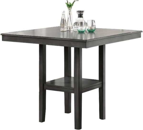 5-Piece Gray Counter Height Dining Set with Shelf Storage & Ladder Back Chairs – Solid Wood - Image 7