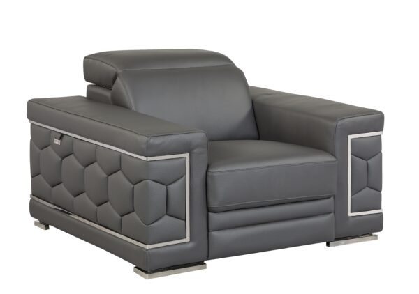 Dark Gray Top Grain Italian Leather Chair - Image 2