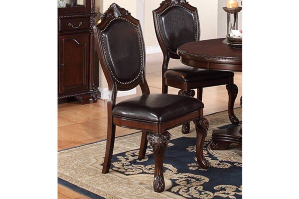 Royal Majestic Set of 2 Formal Side Chairs – Brown Rubberwood with Upholstered Seats - Image 3