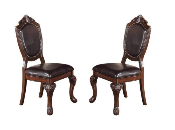 Royal Majestic Set of 2 Formal Side Chairs – Brown Rubberwood with Upholstered Seats - Image 4