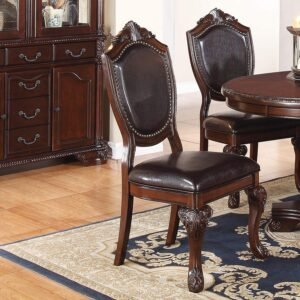 Royal Majestic Set of 2 Formal Side Chairs – Brown Rubberwood with Upholstered Seats