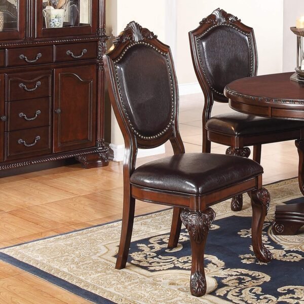 Royal Majestic Set of 2 Formal Side Chairs – Brown Rubberwood with Upholstered Seats