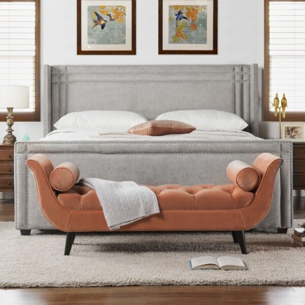 Elegant Elle Wingback Upholstered King Bed in Silver Grey – Modern Statement Piece - Image 2