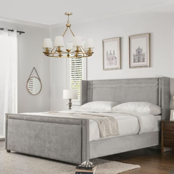Elegant Elle Wingback Upholstered King Bed in Silver Grey – Modern Statement Piece - Image 3