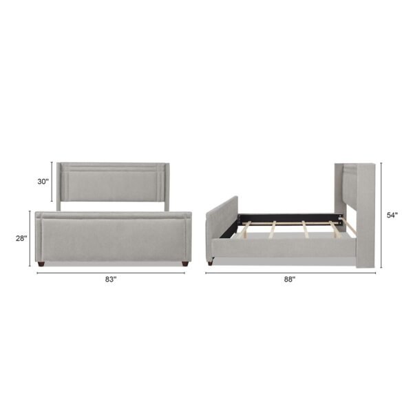 Elegant Elle Wingback Upholstered King Bed in Silver Grey – Modern Statement Piece - Image 5