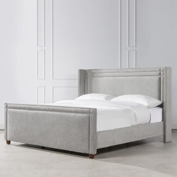Elegant Elle Wingback Upholstered King Bed in Silver Grey – Modern Statement Piece