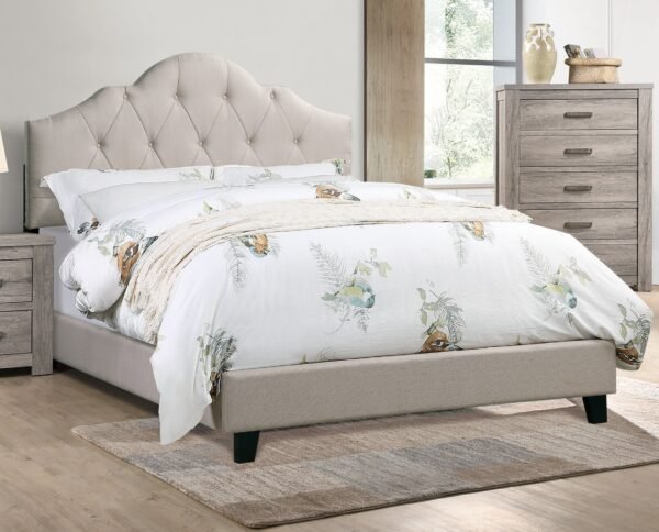 Light Brown Full Upholstered Bed with Adjustable Tufted Headboard - Image 2