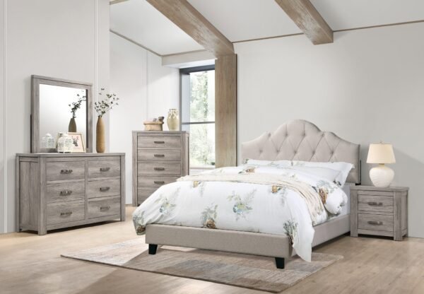 Light Brown Full Upholstered Bed with Adjustable Tufted Headboard - Image 11