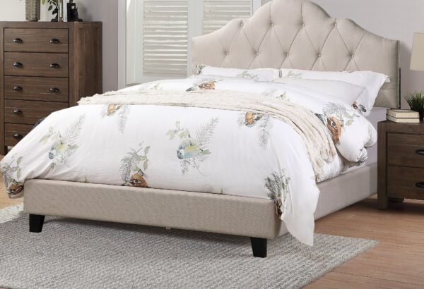 Light Brown Full Upholstered Bed with Adjustable Tufted Headboard - Image 3