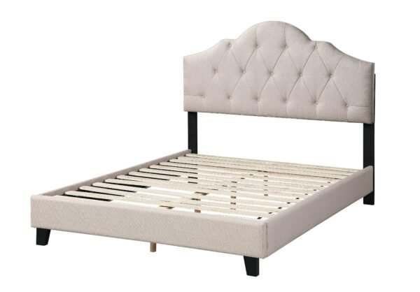 Light Brown Full Upholstered Bed with Adjustable Tufted Headboard - Image 7