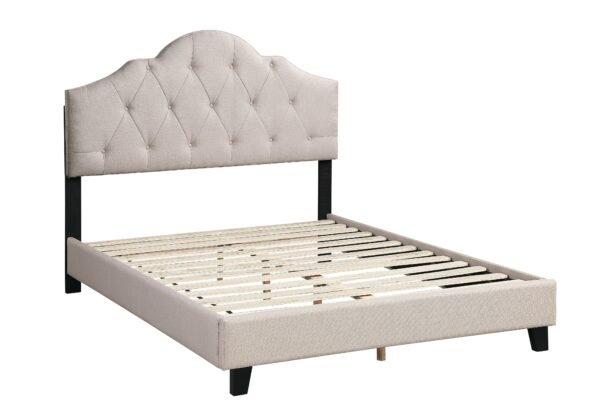 Light Brown Full Upholstered Bed with Adjustable Tufted Headboard
