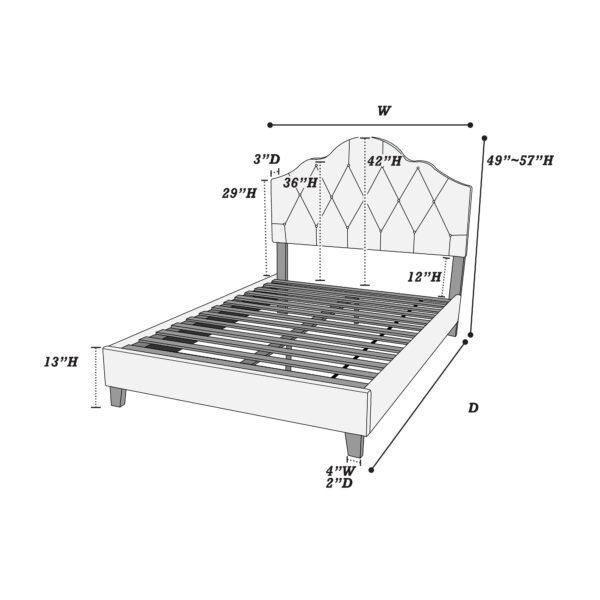 Light Brown Full Upholstered Bed with Adjustable Tufted Headboard - Image 8