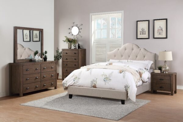 Light Brown Full Upholstered Bed with Adjustable Tufted Headboard - Image 10