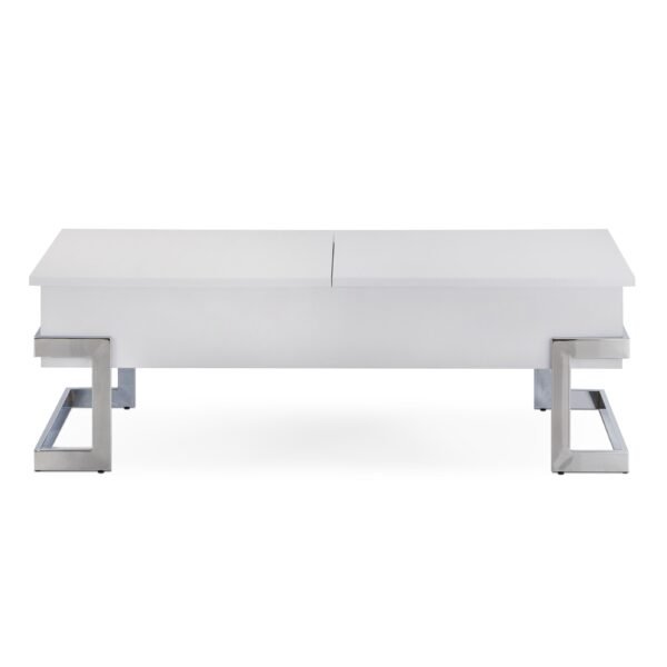 Modern White High Gloss Lift-Top Coffee Table with Chrome Legs & Hidden Storage - Image 2