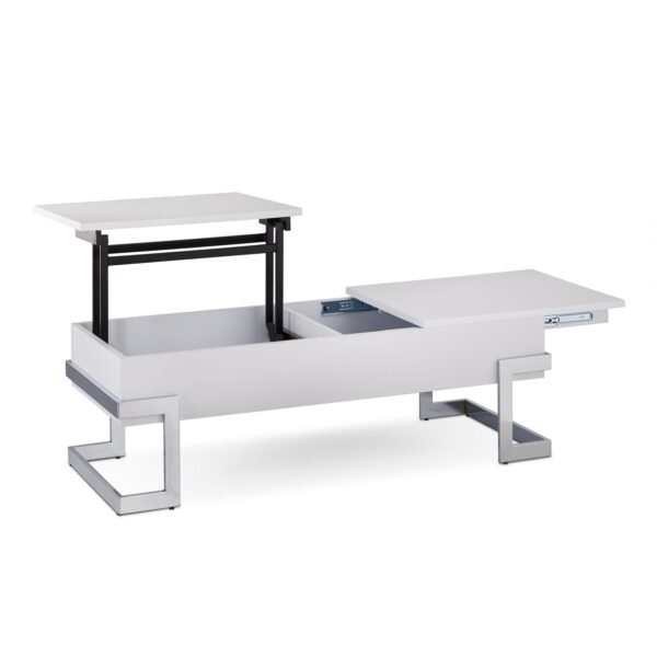 Modern White High Gloss Lift-Top Coffee Table with Chrome Legs & Hidden Storage - Image 3