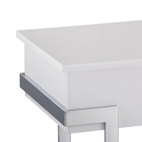 Modern White High Gloss Lift-Top Coffee Table with Chrome Legs & Hidden Storage - Image 4