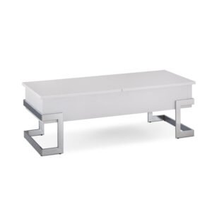 Modern White High Gloss Lift-Top Coffee Table with Chrome Legs & Hidden Storage
