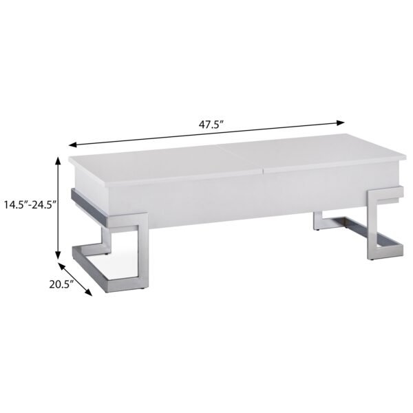 Modern White High Gloss Lift-Top Coffee Table with Chrome Legs & Hidden Storage - Image 6