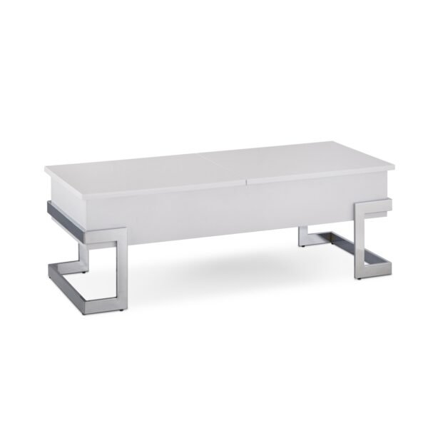 Modern White High Gloss Lift-Top Coffee Table with Chrome Legs & Hidden Storage