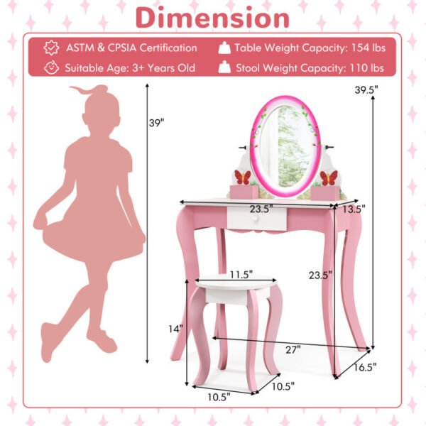 Kids Vanity Table with Rotating Mirror, Whiteboard & Stool – Creative & Safe Design - Image 4