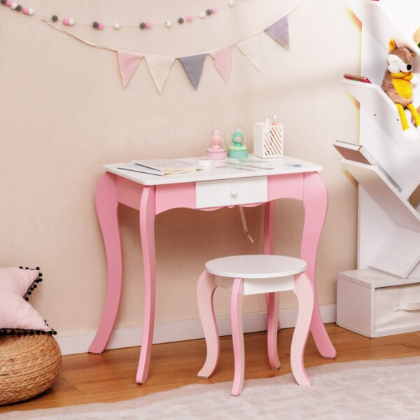 Kids Vanity Table with Rotating Mirror, Whiteboard & Stool – Creative & Safe Design - Image 5