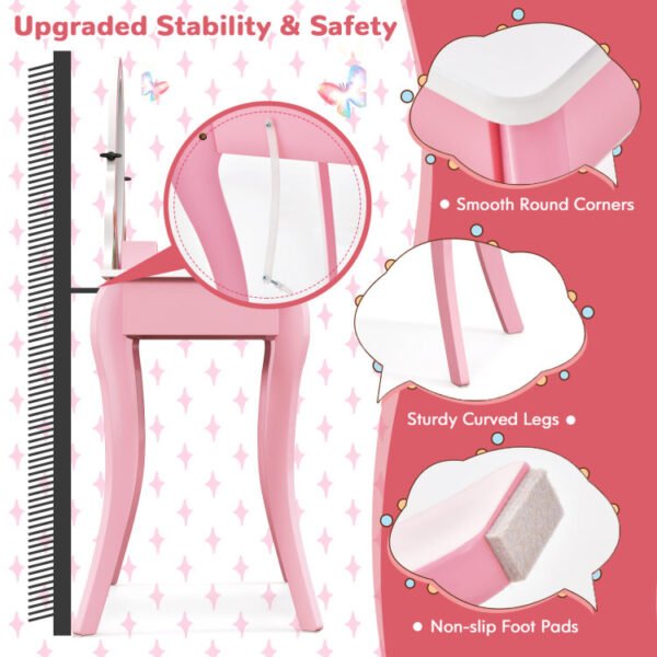 Kids Vanity Table with Rotating Mirror, Whiteboard & Stool – Creative & Safe Design - Image 6