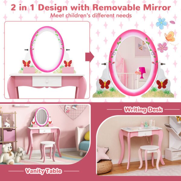 Kids Vanity Table with Rotating Mirror, Whiteboard & Stool – Creative & Safe Design - Image 7