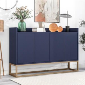 Modern Navy Sideboard Buffet Cabinet with Gold Legs and Push-to-Open Doors